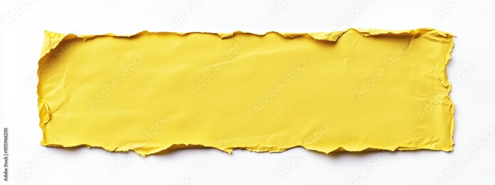 Poster torn yellow paper on white background, blank sheet with a ragged edge, centered for text placement, 