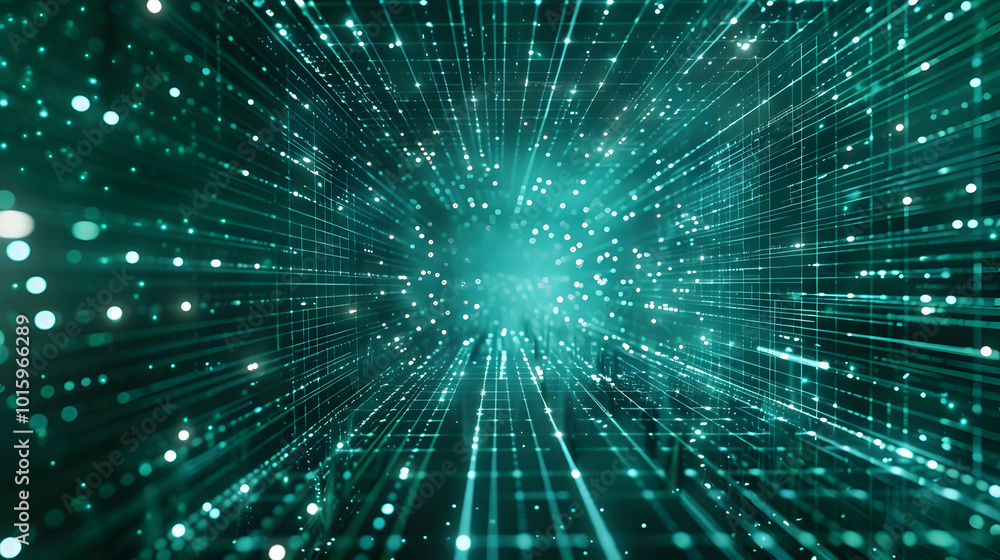 Poster digital matrix particles grid virtual reality abstract cyber space environment background