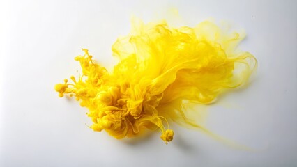 A striking vintage aesthetic captures a vivid yellow ink blot, beautifully isolated against a clean white backdrop, ideal for artistic and creative