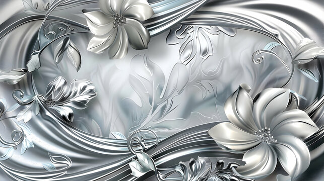 elegant female designed waves on a silver wallpaper flower