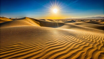 Naklejka premium Sun-Kissed Ripples of Golden Sand, A Landscape of Shifting Patterns Formed by the Wind's Gentle Dance