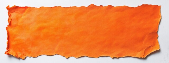 Orange paper sheet with a torn edge centered on a white background, offering a blank canvas for creative text placement.