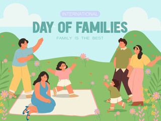 International Day of Families celebration in nature. Vector illustrations.