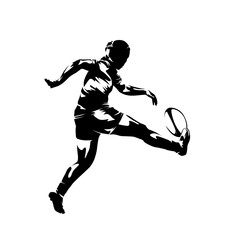 Naklejka premium Rugby women, female rugby player kicking ball, isolated vector silhouette