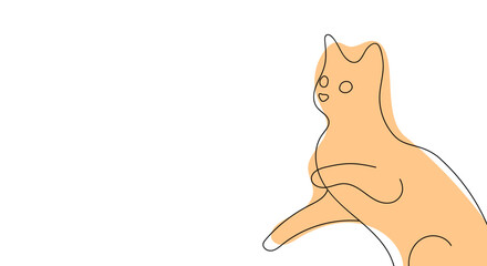 Cat in one line style on a white background. Poster with place for text.