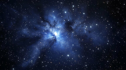 Obraz premium Glowing blue nebula surrounded by countless stars in the vast expanse of space, with a blue color scheme.
