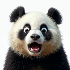 Close-up of an angry panda showcasing a surprised expression isolated on a bright white background