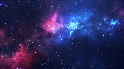 Naklejka premium Large panoramic view of a colorful dark blue nebula in space. Cosmic background with bright shining stars, galaxies and deep universe. Generative ai