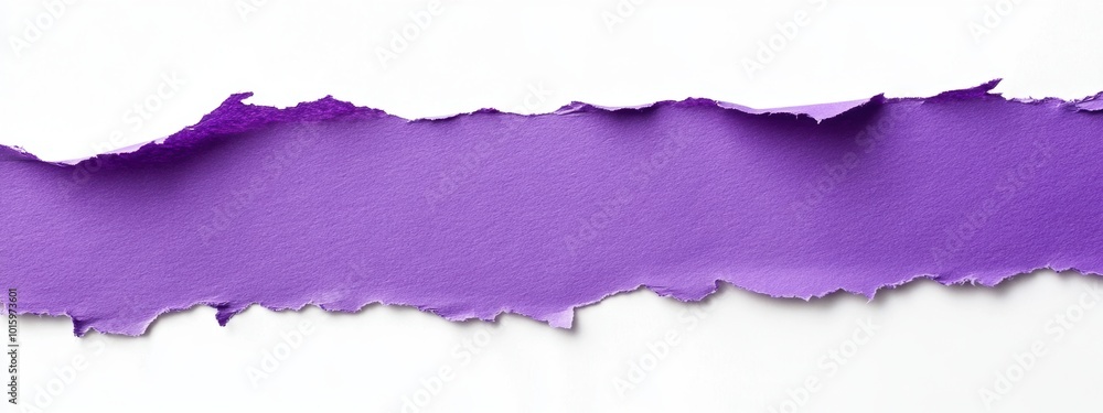 Poster purple paper with torn edge on white background, centered for text placement, creating a clean and m