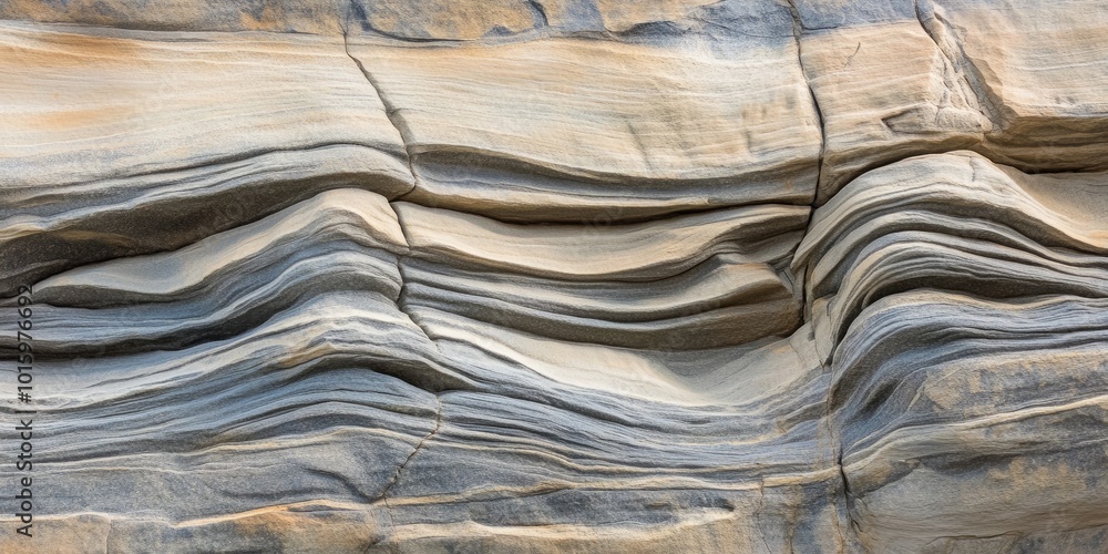 Poster a close-up of a rock formation with intricate layers and a unique texture. the different shades of g