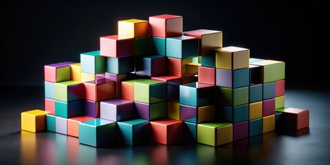 Abstract geometric blocks on black background, render, geometric, abstract, blocks, black background, render, shapes, design