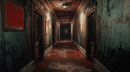Fototapeta premium Creepy Hallway in Abandoned Mansion