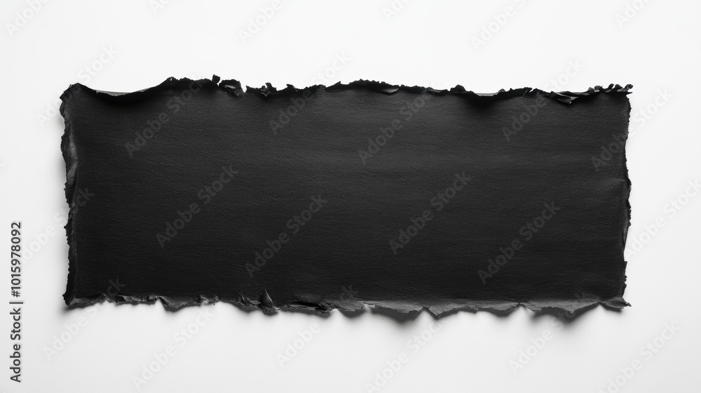 Poster black paper with torn edge on white background, centered for text placement, minimalistic design for