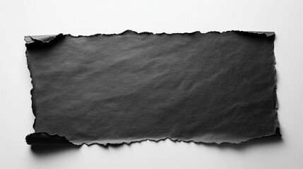 Black paper with torn edge on white background, minimalist design, space for text, ideal for creative projects and presentations