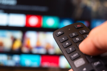 Tv online. Television streaming video. Media TV on demand. Online Multimedia video concept on TV...