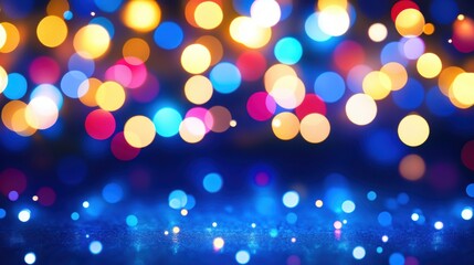 Colorful bokeh lights background with vibrant blue tones