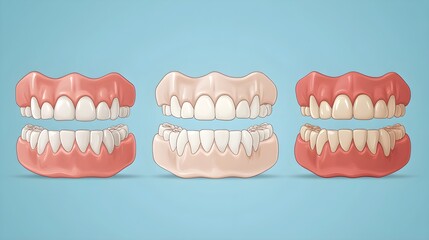 Obraz premium Monthly progress of teeth alignment with braces, from overcrowded to straight teeth, displayed in a clean, clinical timeline, Medical Illustration, Minimalist Style