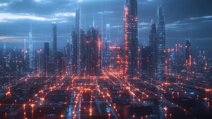 Fototapeta premium Wireless network and connection city. 