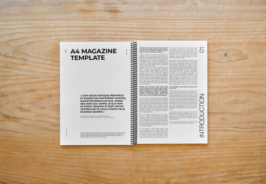 Mockup Of Customized A4 Spiral Bound Magazine, Open