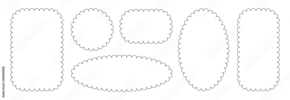 Poster circle and square scalloped frames. scalloped edge rectangle and ellipse shapes. simple label and st