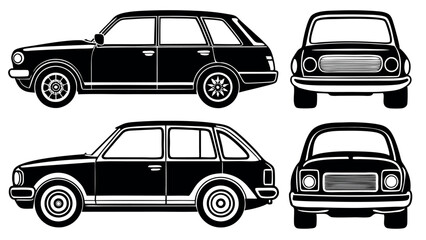 Cars Side Front And Back Icons Set