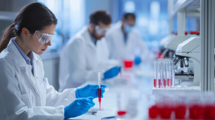 A laboratory setting where scientists are testing products according to ISO standards for safety and quality.