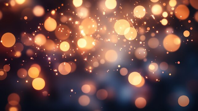 Golden bokeh lights shimmering on warm backdrop