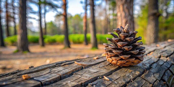 Close up of a burnt old pine cone on a tree trunk in a spring park , burnt, old, pine cone, close up