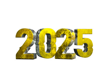Yellow Happy New Year 2025 3d Render Isolated On Transparent Background