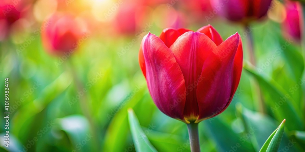 Wall mural Red tulip flower background with close-up of petal bud in a spring garden, tulip, red, flower, background, petal, bud, spring