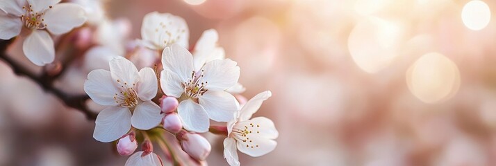 Naklejka premium Cherry Blossoms in Bloom, delicate petals swirling in a gentle spring breeze, vibrant pink hues creating a serene atmosphere