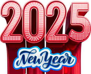 Happy New Year 2025 Retro Light 3d Render Isolated On Transprent Background