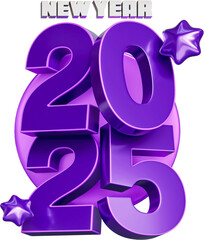 Happy New Year 2025 Purple Number 3d Render Isolated On Transprent Background