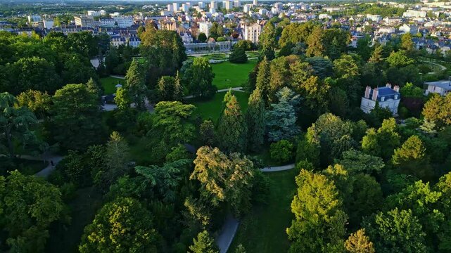 Thabor Park, Rennes in Brittany, France. Aerial sideways