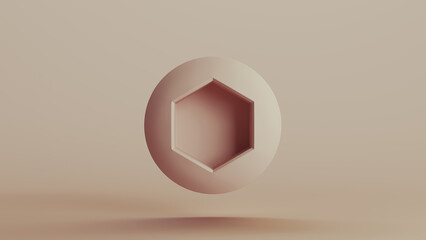 Beige bionic hardware bolt shape component technology design element neutral monochrome soft tones skin tones background 3d illustration render