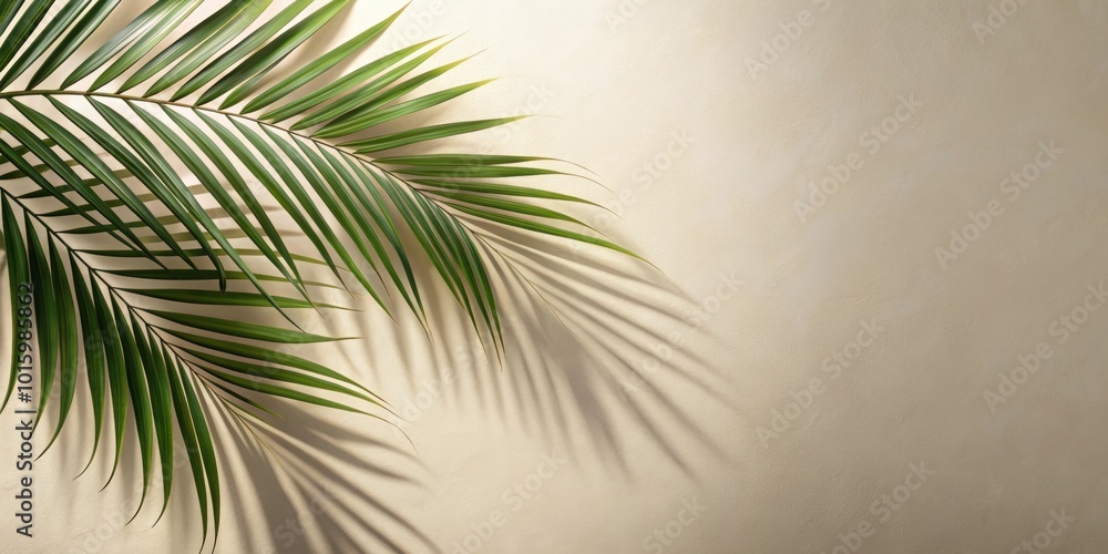 Wall mural Neutral background with palm frond shadows , shadows, palm fronds, background, nature, tropical, summer, sunlight