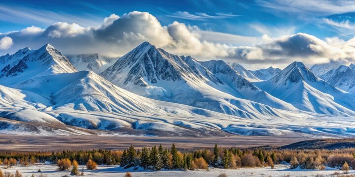 Snow-covered mountain ranges in the remote region of Kolyma, East Russia, Russia, Siberia, remote, wilderness, mountain