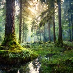 Obraz premium autumn forest in the morning