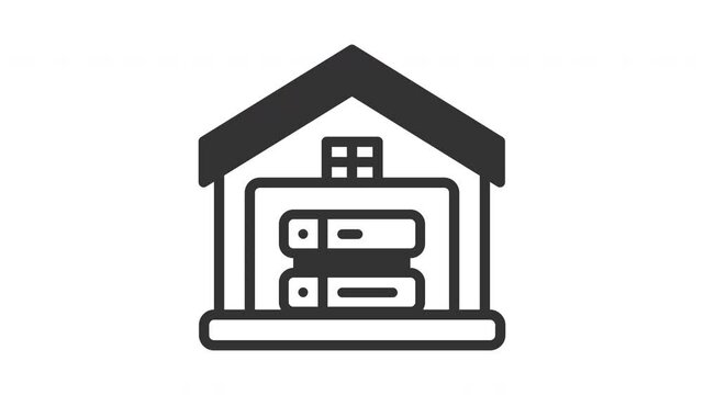 Animated on premise with illustration of a server connected and warehouse. Isolated useful for computer, network, technology, internet, server, database, connection and cloud computing design element