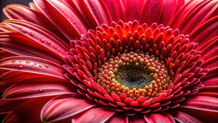 Close-up of vibrant red Gerbera petal showing color gradients, fine lines, and floral details in high resolution macro photography