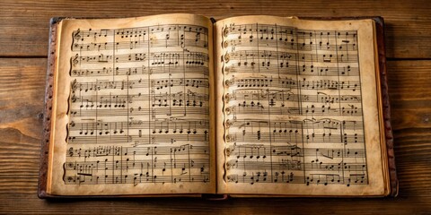 Naklejka premium Open book displaying the first edition printing of Handel's Messiah from the 1700's , 1700s, Handel, Messiah, music, classical