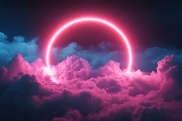 Neon Circle Above Pink Cloudscape