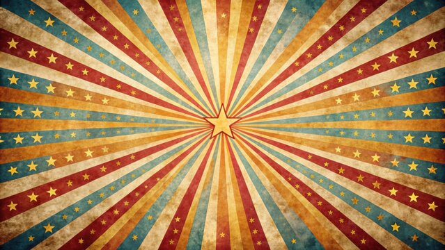 Vintage circus sunburst background with retro rays and grunge texture, perfect for a summer fair or carnival poster design, circus
