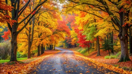 Autumn road in the park covered with colorful leaves, autumn, road, park, leaves, fall, landscape, scenic, nature