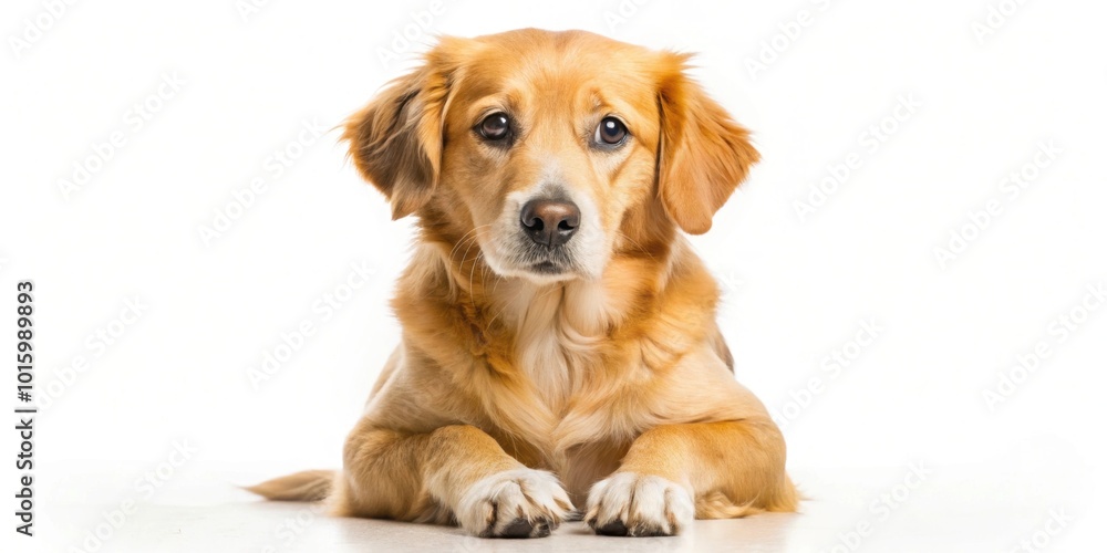 Sticker Isolated cute dog sitting down and covering eyes with paws, adorable, pet, animal, canine, hiding, face, emotion