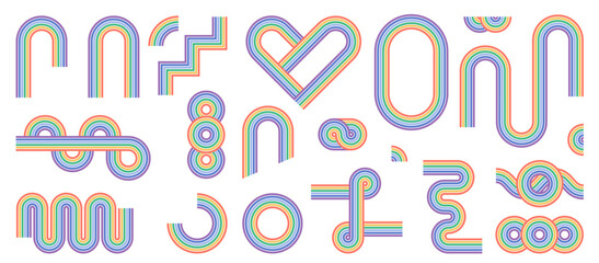 Zen arch colorful set, simple rainbow line arch and shapes. Geometric Japanese zen pattern minimal elements.