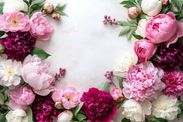 Pink and White Peonies Floral Frame Border Background