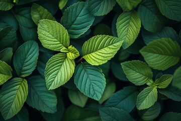 Lush Green Mint Leaves Close Up Texture Background