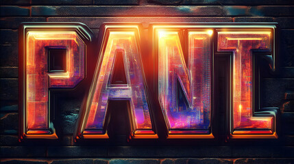 Obraz premium Luminous Cityscape Letters Glow Against Dark Brick Wall