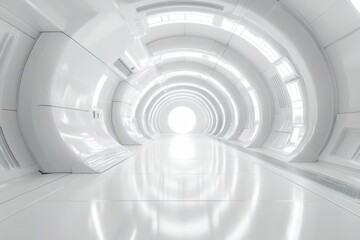 Obraz premium Futuristic White Corridor with Circular Design and Bright Lighting